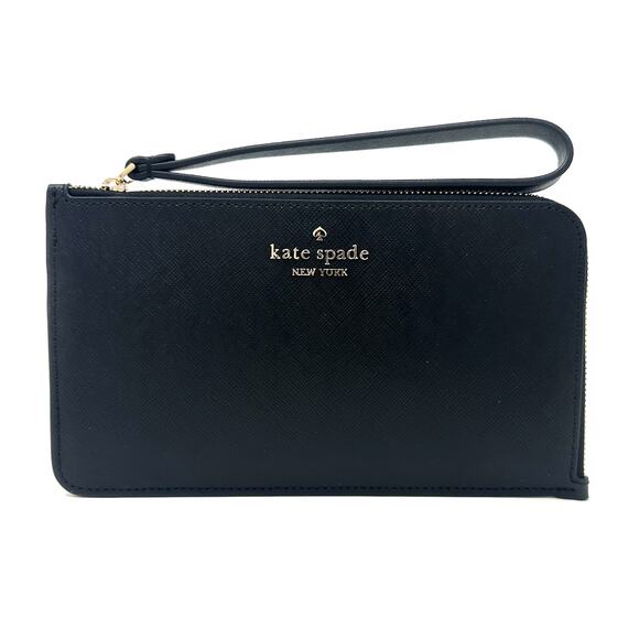 Kate Spade Lucy Medium L-Zip Wristlet in Black Leather KD546 - Picture 1 of 8